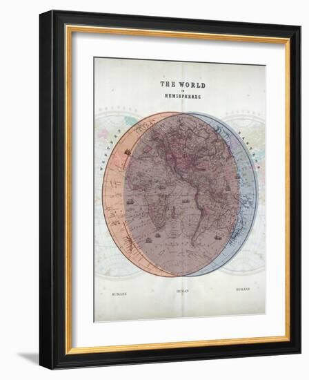 Venn Diagram of Humans - 1873, The World in Hemispheres Map-null-Framed Giclee Print