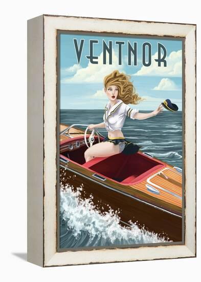 Ventnor, New Jersey - Boating Pinup Girl-Lantern Press-Framed Stretched Canvas