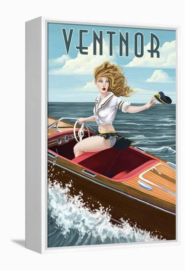 Ventnor, New Jersey - Boating Pinup Girl-Lantern Press-Framed Stretched Canvas