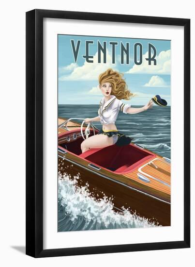 Ventnor, New Jersey - Boating Pinup Girl-Lantern Press-Framed Art Print