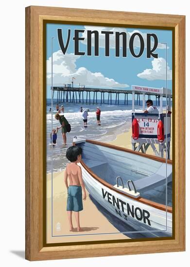 Ventnor, New Jersey - Lifeguard Stand-Lantern Press-Framed Stretched Canvas