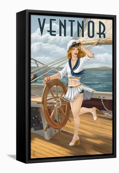 Ventnor, New Jersey - Pinup Girl Sailing-Lantern Press-Framed Stretched Canvas