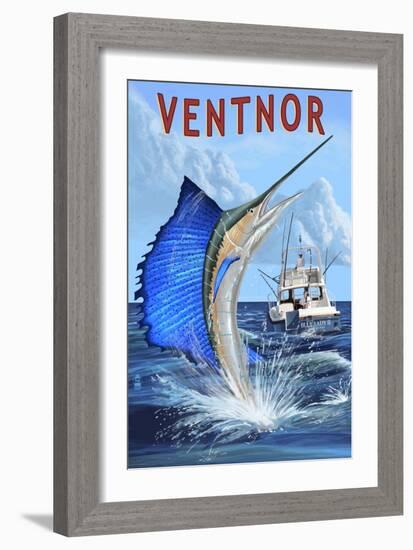 Ventnor, New Jersey - Sailfish Deep Sea Fishing-Lantern Press-Framed Art Print