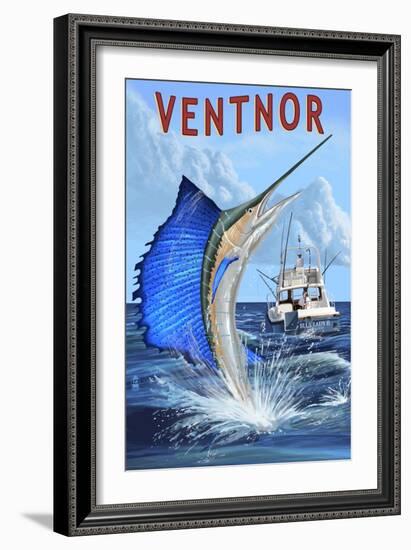 Ventnor, New Jersey - Sailfish Deep Sea Fishing-Lantern Press-Framed Art Print