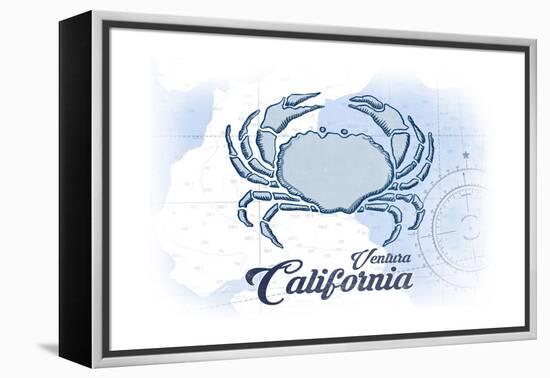 Ventura, California - Crab - Blue - Coastal Icon-Lantern Press-Framed Stretched Canvas
