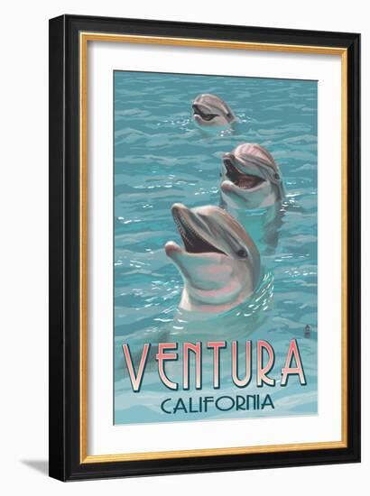 Ventura, California - Dolphins-Lantern Press-Framed Premium Giclee Print