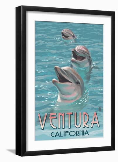 Ventura, California - Dolphins-Lantern Press-Framed Art Print