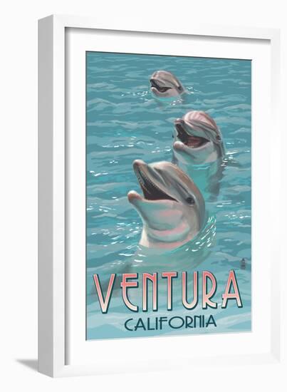 Ventura, California - Dolphins-Lantern Press-Framed Art Print