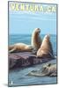 Ventura, California - Sea Lions-Lantern Press-Mounted Art Print