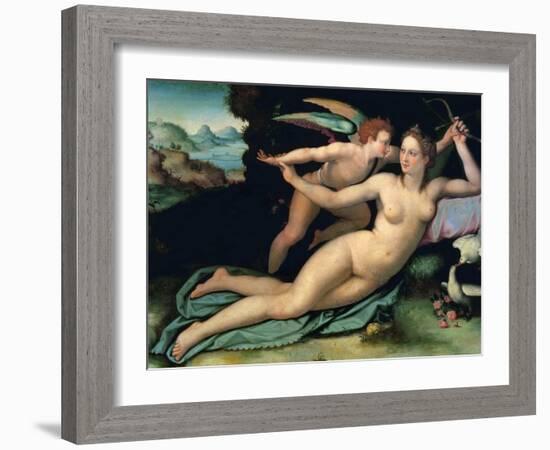 Venus and Amor by Allori, Alessandro (1535-1607). Oil on Wood, Dimension : 29X38. Galleria Degli Uf-Alessandro Allori-Framed Giclee Print