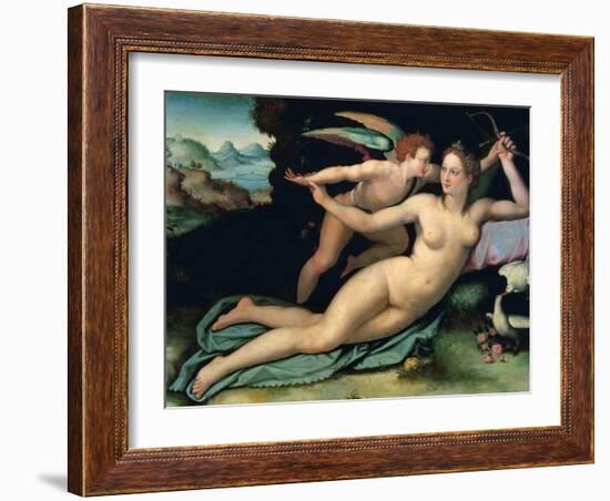 Venus and Amor by Allori, Alessandro (1535-1607). Oil on Wood, Dimension : 29X38. Galleria Degli Uf-Alessandro Allori-Framed Giclee Print