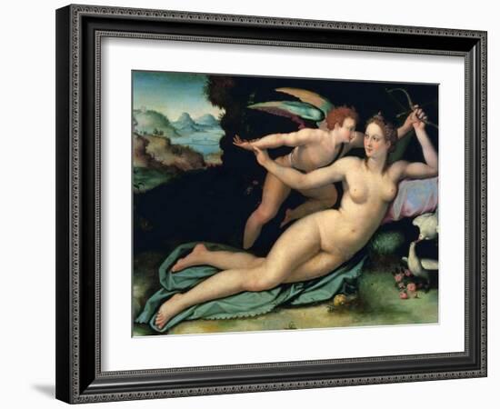 Venus and Amor by Allori, Alessandro (1535-1607). Oil on Wood, Dimension : 29X38. Galleria Degli Uf-Alessandro Allori-Framed Giclee Print