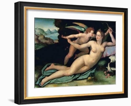 Venus and Amor by Allori, Alessandro (1535-1607). Oil on Wood, Dimension : 29X38. Galleria Degli Uf-Alessandro Allori-Framed Giclee Print