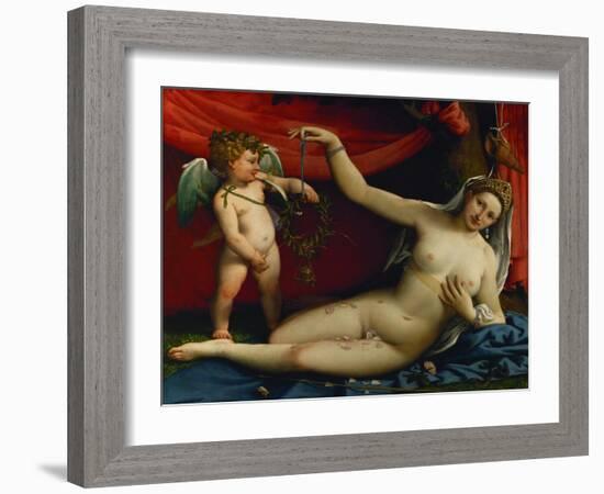 Venus and Cupid. (around 1526)-Lorenzo Lotto-Framed Giclee Print