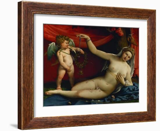 Venus and Cupid. (around 1526)-Lorenzo Lotto-Framed Giclee Print