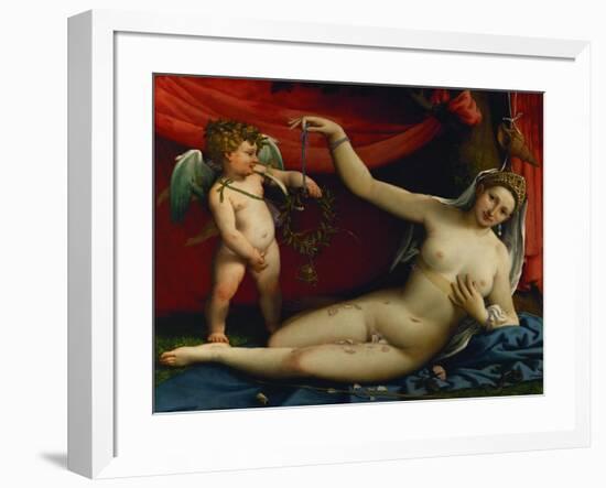 Venus and Cupid. (around 1526)-Lorenzo Lotto-Framed Giclee Print