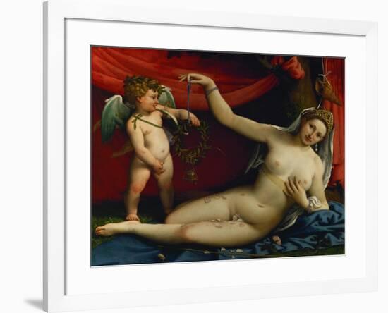 Venus and Cupid. (around 1526)-Lorenzo Lotto-Framed Giclee Print