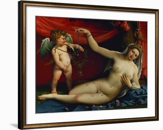 Venus and Cupid. (around 1526)-Lorenzo Lotto-Framed Giclee Print