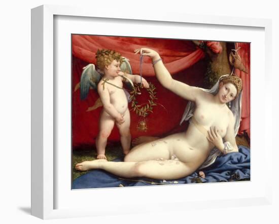 Venus and Cupid, c.1525-Lorenzo Lotto-Framed Giclee Print