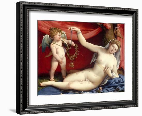 Venus and Cupid, c.1525-Lorenzo Lotto-Framed Giclee Print