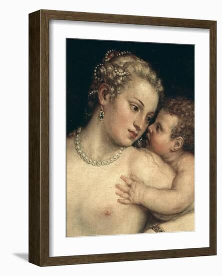 Venus and Cupid, from Venus Relaxing with Cupid and Music (Detail)-Titian (Tiziano Vecelli)-Framed Giclee Print