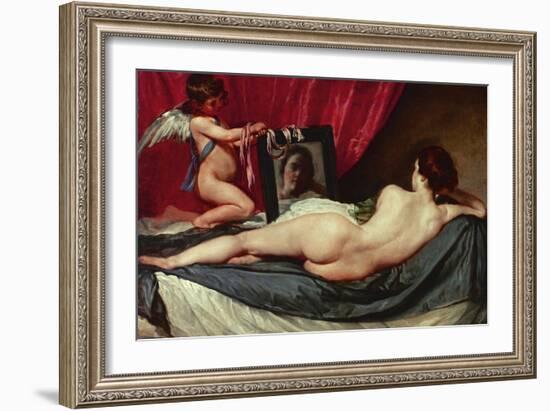 Venus and Cupid (Venus of the Mirror or Rockeby Venus)-Diego Velazquez-Framed Giclee Print