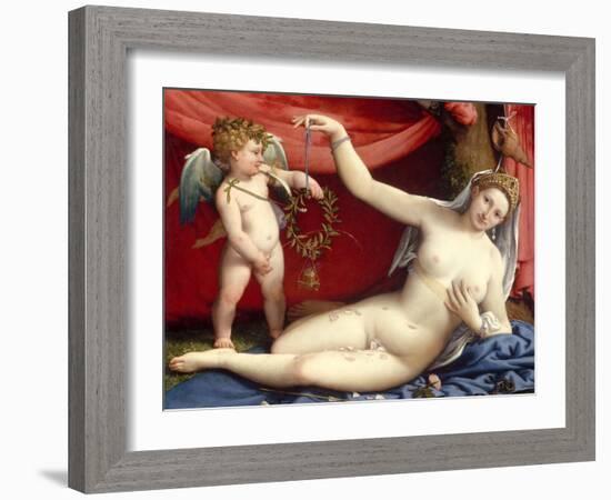 Venus and Cupid-Lorenzo Lotto-Framed Art Print