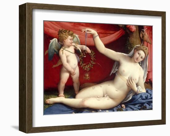 Venus and Cupid-Lorenzo Lotto-Framed Art Print