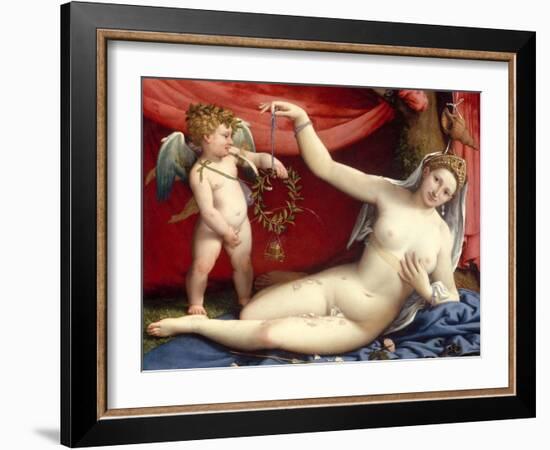 Venus and Cupid-Lorenzo Lotto-Framed Art Print