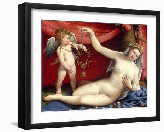 Venus and Cupid-Lorenzo Lotto-Framed Art Print