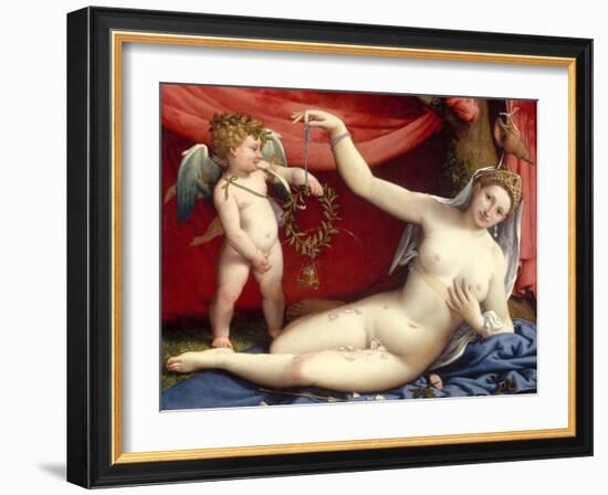 Venus and Cupid-Lorenzo Lotto-Framed Art Print