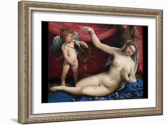 Venus and Cupid-Lorenzo Lotto-Framed Art Print