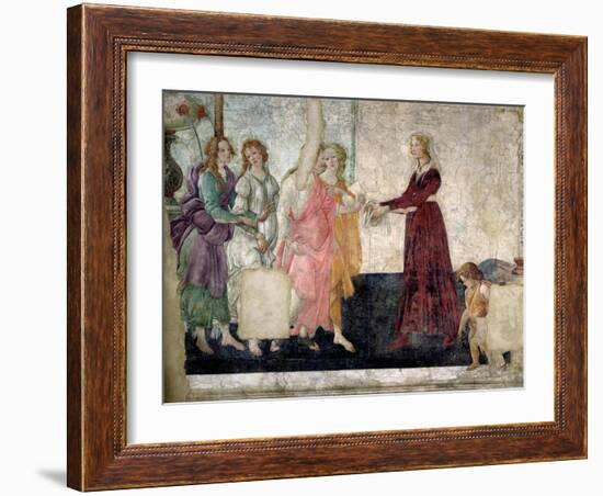 Venus and the Graces Offering Gifts to a Young Girl, 1486-Sandro Botticelli-Framed Giclee Print