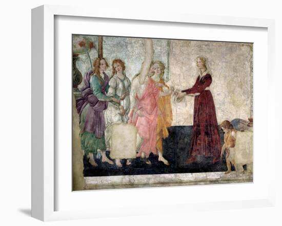 Venus and the Graces Offering Gifts to a Young Girl, 1486-Sandro Botticelli-Framed Giclee Print