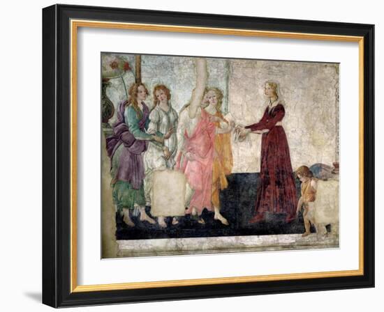 Venus and the Graces Offering Gifts to a Young Girl, 1486-Sandro Botticelli-Framed Giclee Print