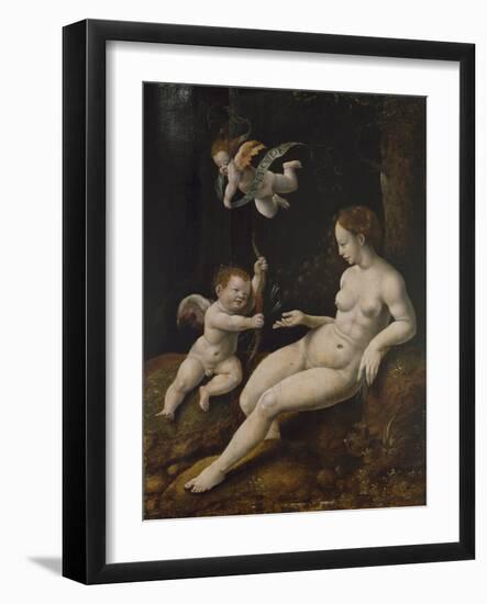 Venus and Two Cupids, C.1528 (Oil on Panel)-Jan van Scorel-Framed Giclee Print