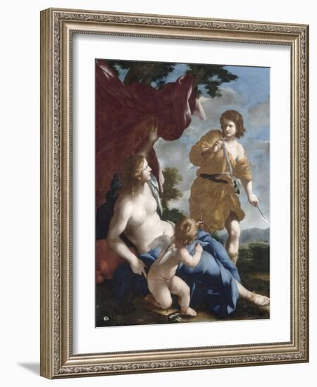 Vénus avec Adonis partant à la chasse-Giovanni Francesco Romanelli-Framed Giclee Print