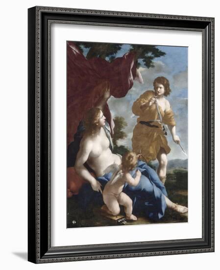 Vénus avec Adonis partant à la chasse-Giovanni Francesco Romanelli-Framed Giclee Print