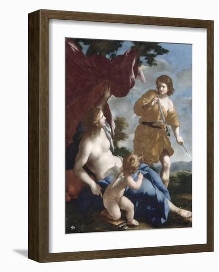 Vénus avec Adonis partant à la chasse-Giovanni Francesco Romanelli-Framed Premium Giclee Print