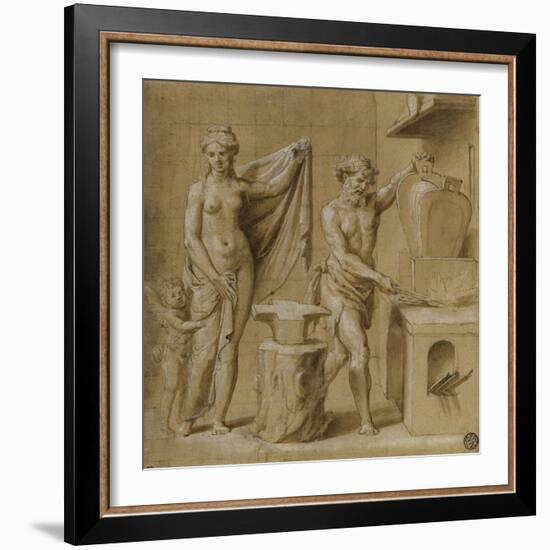 Vénus et l'Amour dans la forge de Vulcain-Giovanni Francesco Penni-Framed Giclee Print