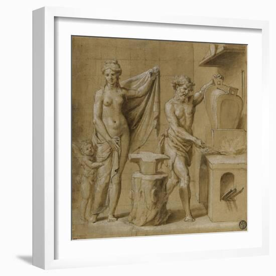 Vénus et l'Amour dans la forge de Vulcain-Giovanni Francesco Penni-Framed Giclee Print