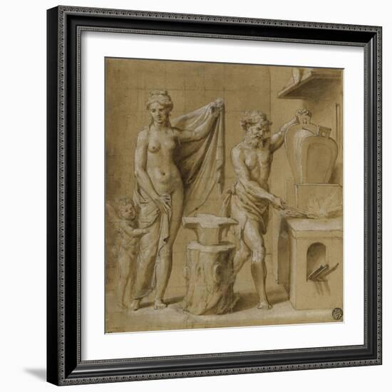 Vénus et l'Amour dans la forge de Vulcain-Giovanni Francesco Penni-Framed Giclee Print