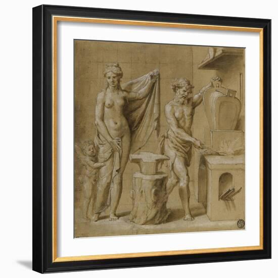 Vénus et l'Amour dans la forge de Vulcain-Giovanni Francesco Penni-Framed Giclee Print