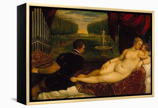 Venus Mit Dem Orgelspieler Und Einem Putto, 1548(?)-Tizian Tiziano Vecellio-Framed Premier Image Canvas