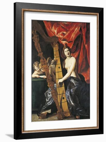 Venus Playing Harp, Allegory of Music-Giovanni Lanfranco-Framed Giclee Print