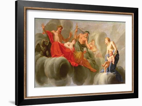 Venus Presenting Cupid to Jupiter (Oil on Panel)-Eustache Le Sueur-Framed Giclee Print