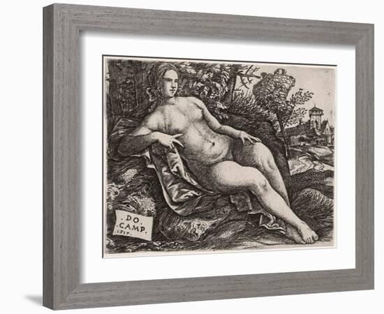 Venus Reclining in a Landscape, C. 1517-Domenico Campagnola-Framed Giclee Print