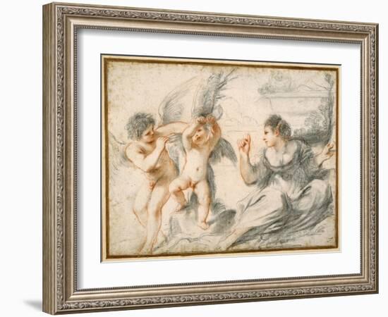 Venus Scolding Cupid, While an Older Cupid Binds Him to a Tree-Guercino (Giovanni Francesco Barbieri)-Framed Giclee Print