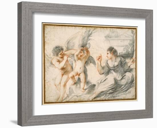 Venus Scolding Cupid, While an Older Cupid Binds Him to a Tree-Guercino (Giovanni Francesco Barbieri)-Framed Giclee Print