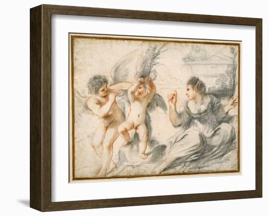 Venus Scolding Cupid, While an Older Cupid Binds Him to a Tree-Guercino (Giovanni Francesco Barbieri)-Framed Giclee Print